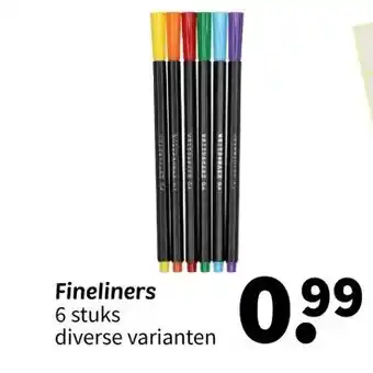 Wibra Fineliners 6 stuks diverse varianten aanbieding