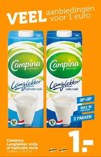 Coop Campina langlekker volle of halfvolle melk aanbieding