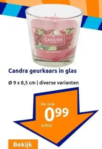 Action Candra geurkaars in glas 9 x 8,5 cm aanbieding