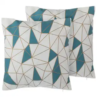 Beliani Sierkussen set van 2 geometrisch patroon blauw 45 x 45 cm clarkia aanbieding