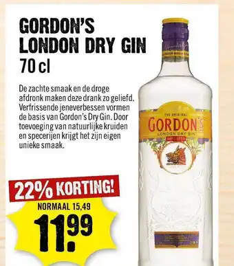 Dirck 3 Gordon's London Dry Gin 22% Korting aanbieding