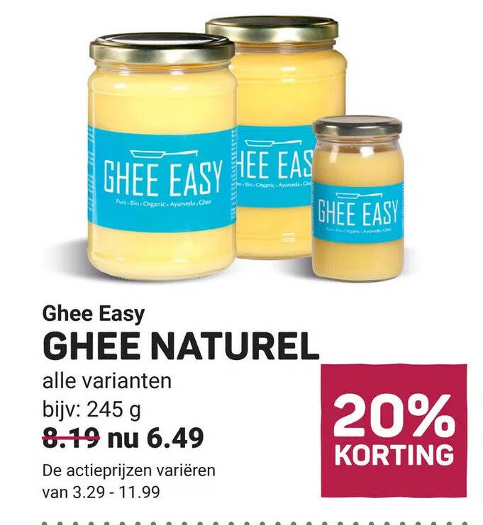 Ghee easy ghee naturel aanbieding bij Ekoplaza
