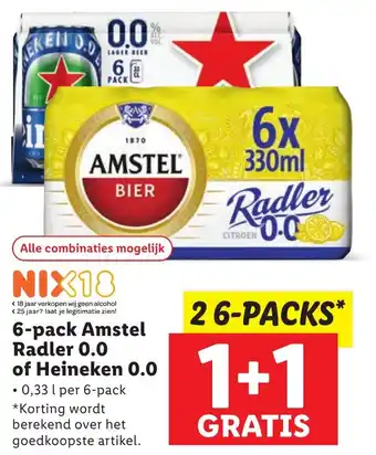 Lidl 6-pack Amstel Radler 0.0 of Heineken 0.0 aanbieding