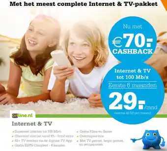 Telecombinatie online.nl Internet & TV tot 100 Mb/s aanbieding