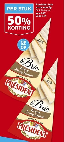 Hoogvliet President brie extra smeuïg 200 gram aanbieding