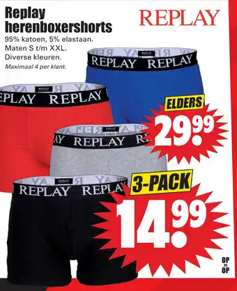 Dirk Replay Herenboxershorts s-xxl 3-pack aanbieding