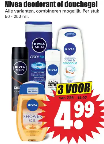 Dirk Nivea Deodorant of douchegel 3*50-250ml aanbieding