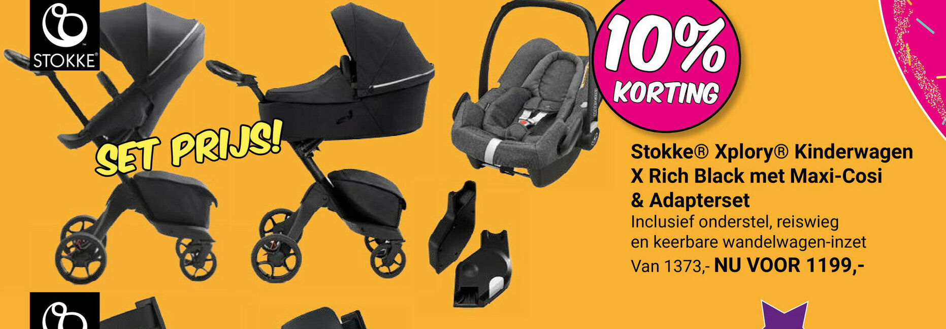 Stokke Xplory X kinderwagen Rich black met Maxi-Cosi \u0026 Adapterset  aanbieding bij Van Asten BabySuperstore