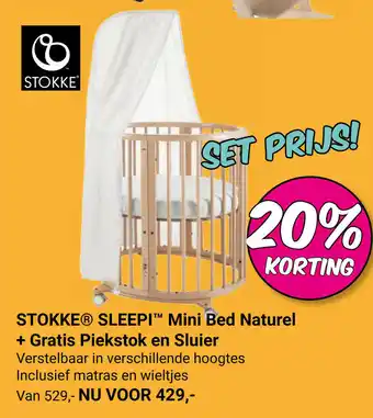 Van Asten BabySuperstore Stokke Sleppi Mini bed naturel + Piekstok en Sluier aanbieding