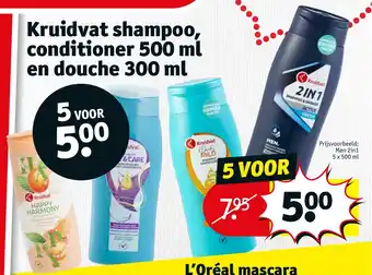 Kruidvat Shampoo, conditioner 500 ml en douche 300 ml aanbieding