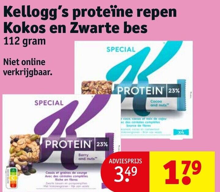 Kellogg's proteïne repen Kokos en Zwarte bes 112 gram aanbieding bij