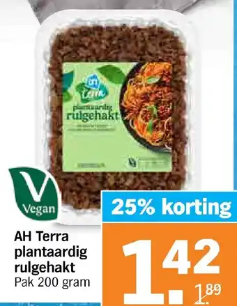 Albert Heijn AH Terra plantaardig rulgehakt Pak 200 gram aanbieding