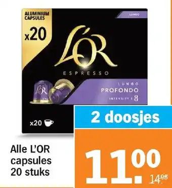 Albert Heijn Alle L'OR capsules 20 stuks aanbieding