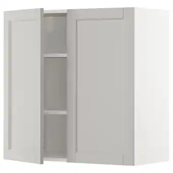 IKEA Metod Bovenkast met planken/2 deuren, wit/lerhyttan lichtgrijs, 80x80 cm aanbieding