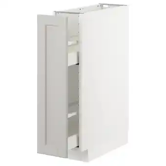 IKEA Metod Onderkast m uittrekbare inrichting, wit/lerhyttan lichtgrijs, 20x60 cm aanbieding