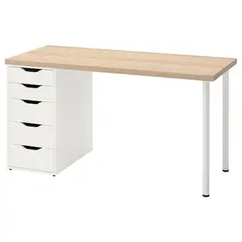 IKEA Lagkapten / alex Bureau, wit gelazuurd eikeneffect/wit, 140x60 cm aanbieding