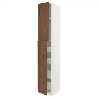 IKEA Metod / maximera Hoge kast met 2 deuren/4 lades, wit Enköping/bruin walnootpatroon, 40x60x240 cm aanbieding