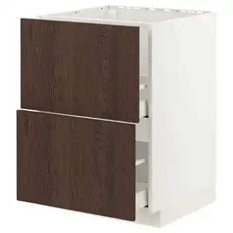 IKEA Metod / maximera Onderkast spoelbak+2 front/2 lades, wit/sinarp bruin, 60x60 cm aanbieding