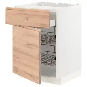 IKEA Metod / maximera onderkast kookplaat/la/2 draadmand, wit/voxtorp eikenpatroon, 60x60 cm aanbieding