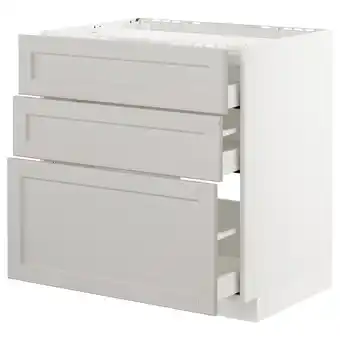IKEA Metod onderkast kookplaat/3 front/3 lade, wit/lerhyttan lichtgrijs, 80x60 cm aanbieding