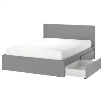 IKEA Malm bedframe, hoog met 4 bedlades, grijs gelazuurd/luröy, 140x200 cm aanbieding