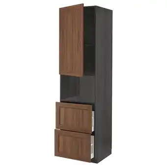 IKEA Metod / maximera hoge kast magnetron m deur/2 lades, zwart enköping/bruin walnootpatroon, 60x60x220 cm aanbieding