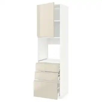 IKEA Metod / maximera hoge kast voor oven + deur/3 lades, wit/voxtorp hoogglans lichtbeige, 60x60x220 cm aanbieding