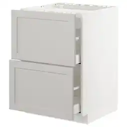 IKEA Metod onderkast kookplaat/2 front/2 lade, wit/lerhyttan lichtgrijs, 60x60 cm aanbieding