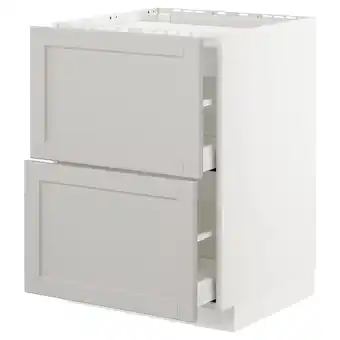 IKEA Metod onderkast kookplaat/2 front/2 lade, wit/lerhyttan lichtgrijs, 60x60 cm aanbieding
