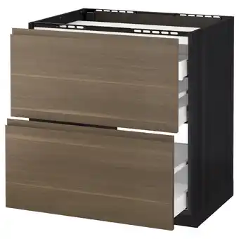 IKEA Metod / maximera onderkast kookplaat/2 front/3 lade, zwart/voxtorp walnoot, 80x60 cm aanbieding