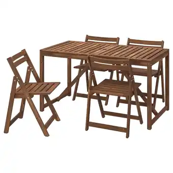 IKEA Nämmarö tafel+4 klapstoelen, buiten, lichtbruin gelazuurd, 140 cm aanbieding