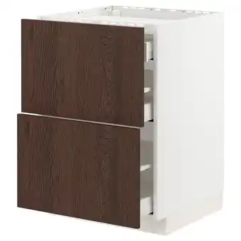 IKEA Metod / maximera onderkast kookplaat/2 front/3 lade, wit/sinarp bruin, 60x60 cm aanbieding