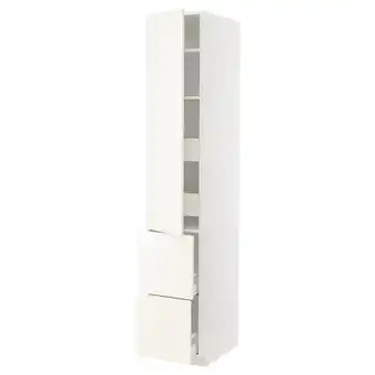 IKEA Metod / maximera Hoge kast&plank/4 lade/deur/2 front, wit/vallstena wit, 40x60x220 cm aanbieding