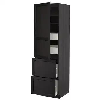 IKEA Metod / maximera Hoge kast&plank/4 lade/deur/2 front, zwart/lerhyttan zwart gelazuurd, 60x60x200 cm aanbieding