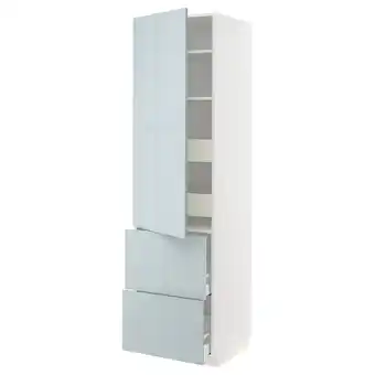 IKEA Metod / maximera Hoge kast&plank/4 lade/deur/2 front, wit/kallarp licht grijsblauw, 60x60x220 cm aanbieding