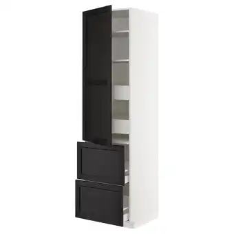 IKEA Metod / maximera Hoge kast&plank/4 lade/deur/2 front, wit/lerhyttan zwart gelazuurd, 60x60x220 cm aanbieding