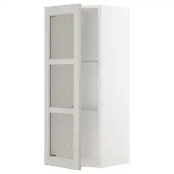 IKEA Metod bovenkast m planken/vitrinedeur, wit/lerhyttan lichtgrijs, 40x100 cm aanbieding