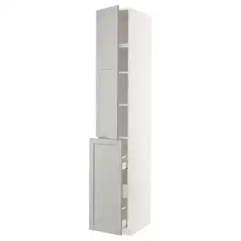 IKEA Metod / maximera hoge kast uittrekb 3la/1dr/2plank, wit/lerhyttan lichtgrijs, 40x60x240 cm aanbieding