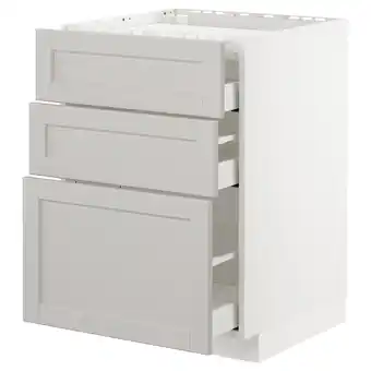 IKEA Metod onderkast kookplaat/3 front/3 lade, wit/lerhyttan lichtgrijs, 60x60 cm aanbieding