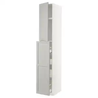 IKEA Metod / maximera hoge kast + uittrekf 1 deur/4 lades, wit/lerhyttan lichtgrijs, 40x60x240 cm aanbieding