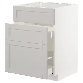 IKEA Metod / maximera onderkast spoelbak+3 front/2 lades, wit/lerhyttan lichtgrijs, 60x60 cm aanbieding