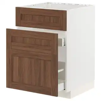 IKEA Metod / maximera onderkast spoelbak+3 front/2 lades, wit enköping/bruin walnootpatroon, 60x60 cm aanbieding