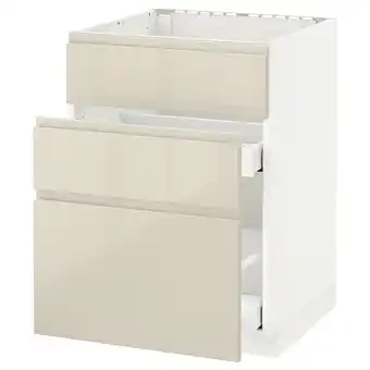 IKEA Metod / maximera onderkast spoelbak+3 front/2 lades, wit/voxtorp hoogglans lichtbeige, 60x60 cm aanbieding