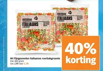 Albert Heijn Ah fijngesneden italiaanse roerbakgroente zak 400 gram van 2.99 voor 1.79 aanbieding