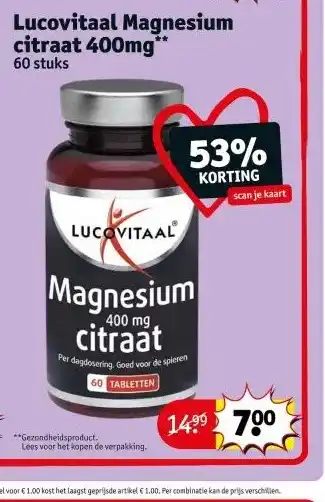 Kruidvat Lucovitaal magnesium citraat 400mg** 60 stuks aanbieding