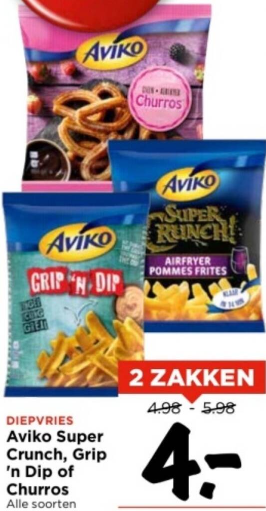 Aviko Super Crunch, Grip 'n Dip of Churros aanbieding bij Vomar