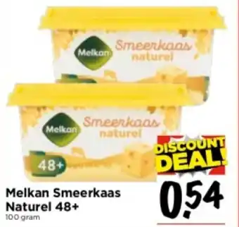 Vomar Voordeelmarkt Melkan Smeerkaas Naturel 48+ 100 gram aanbieding