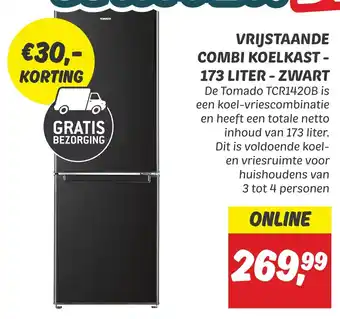 Dekamarkt Vrijstaande combi koelkast 173 liter zwart aanbieding