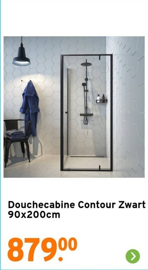 Douchecabine Contour Zwart 90x200cm aanbieding bij GAMMA
