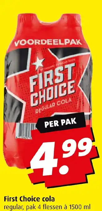 Boni First Choice cola regular, pak 4 flessen à 1500 ml aanbieding